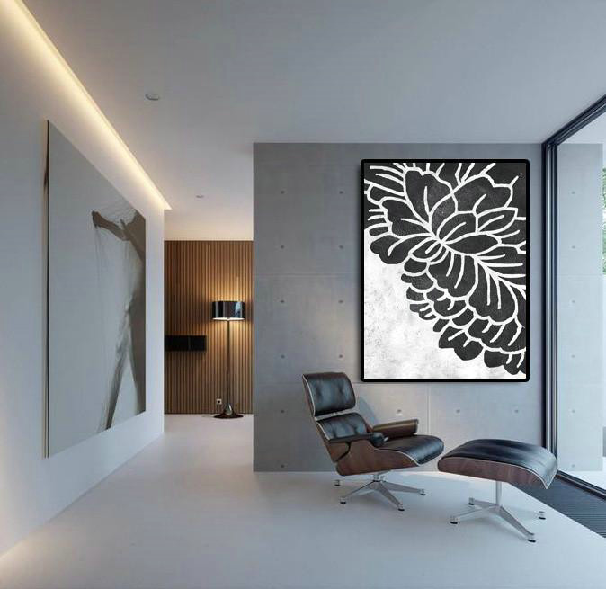 Abstract Paintings On Sale,Black And White Minimal Painting On Canvas - Contemporary Art Wall Decor